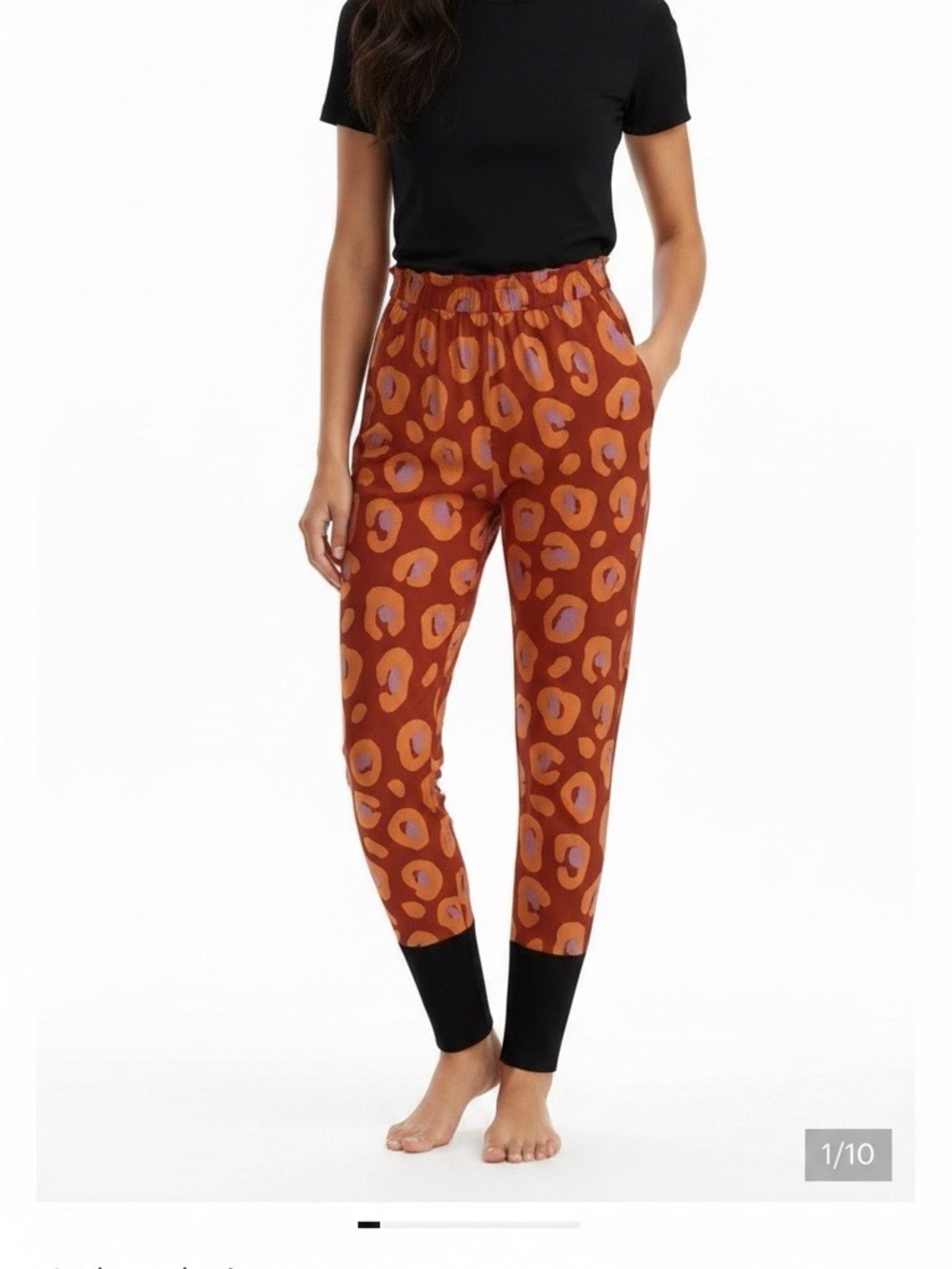 Anthropologie Farm Rio Hestra Leopard Jogger Pants Size XS Coral Red